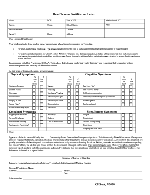 Head Trauma Notification Letter