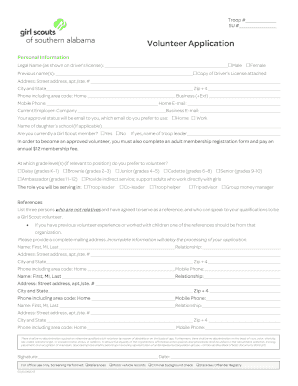 Girl Scouts Volunteer Application Form