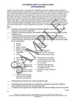 Anterior Cervical Discectomy Consent Form