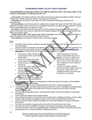 Temporomandibular Jaw Joint Surgery Consent Form