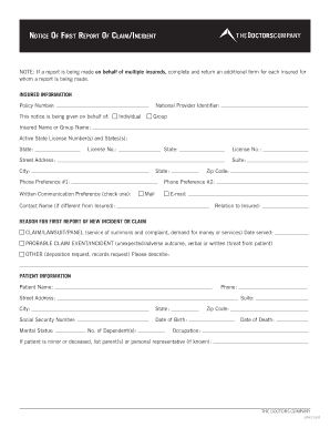 Notice Of First Report Of Claim/Incident