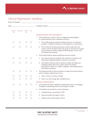 Anesthesia Department Compliance Checklist