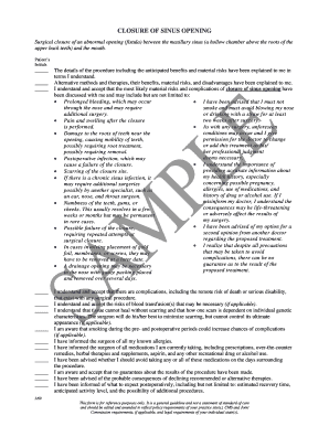 Surgical Closure of Sinus Opening Consent Form