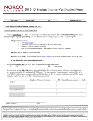 2012-13 Student Income Verification Form