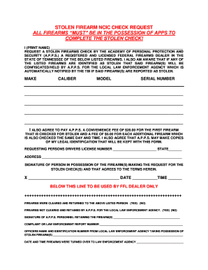 Stolen Firearm NCIC Check Request