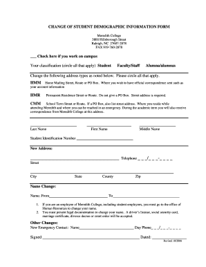 Meredith College Student Demographic Information Form