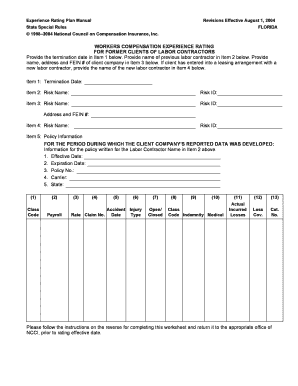 Workers Compensation Experience Rating Form
