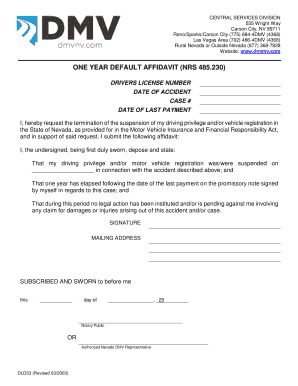 One Year Default Affidavit