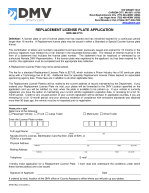 Nevada Replacement License Plate Application