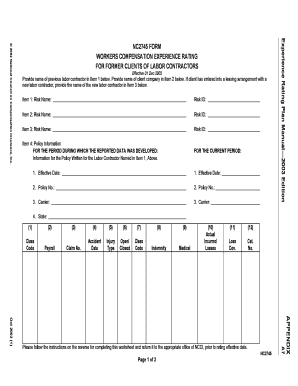 Workers Compensation Experience Rating Form NC2745