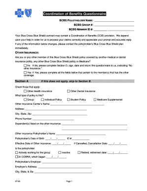 Coordination of Benefits Questionnaire
