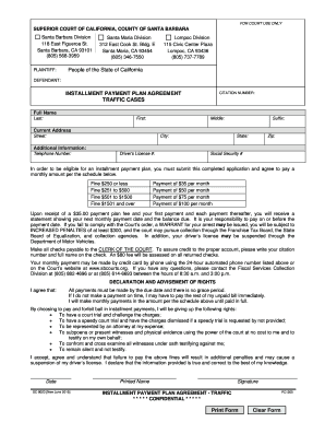 California Traffic Installment Payment Plan Agreement