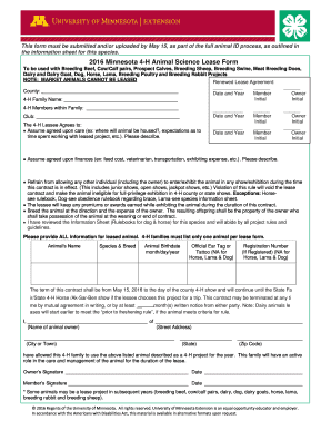 2016 Minnesota 4-H Animal Science Lease Form