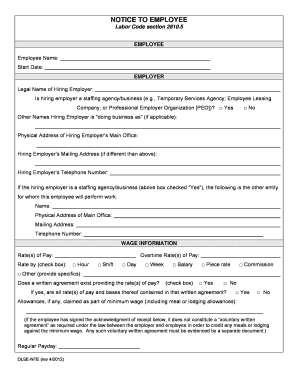 California Employee Notice to Employer