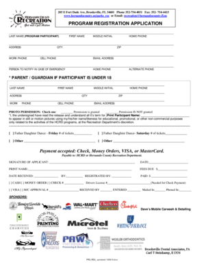 Hernando County Program Registration Application