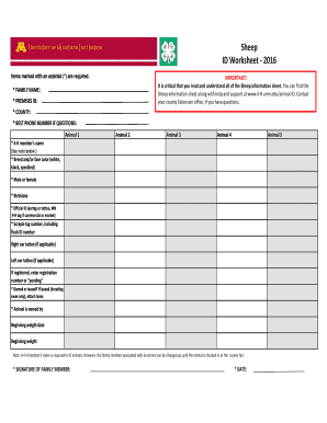 4-H Sheep ID Worksheet