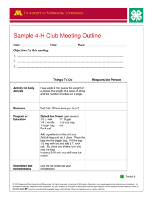 Sample 4-H Club Meeting Outline - University of Minnesota - extension umn