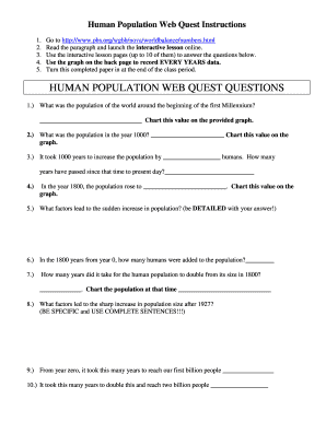 Human Population Web Quest Instructions
