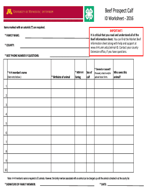 Beef Prospect Calf ID Worksheet