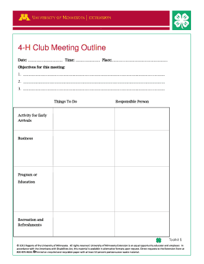4-H Club Meeting Outline Template