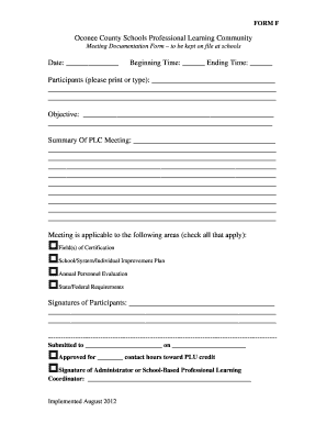 Oconee County Schools PLC Meeting Documentation Form