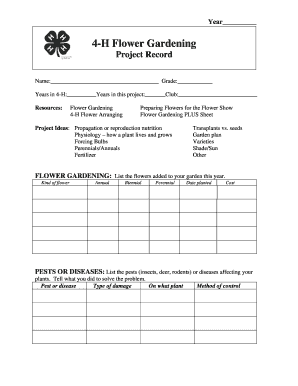 4-H Flower Gardening Project Record