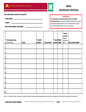 Rabbit Identification Worksheet