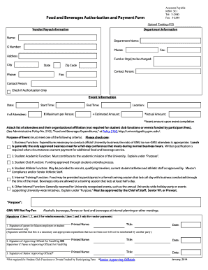 Food and Beverages Authorization and Payment Form