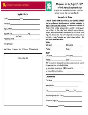 Minnesota 4-H Dog Project Vaccination Verification