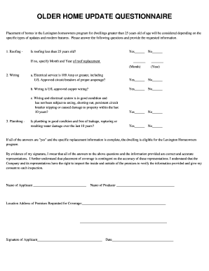 Lexington Homeowners Program Questionnaire