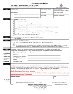 San Diego County Schools FBC 3121 Plan Distribution Form