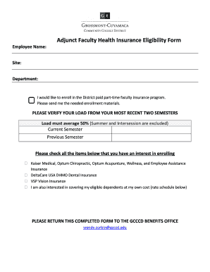 Adjunct Faculty Health Insurance Eligibility Form