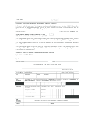 HSBC eReceivable Finance Secondary User Form