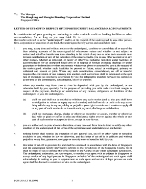 Letter of Set-Off for Credit Facilities