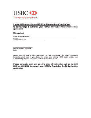 HSBC Revolution Credit Card Letter of Instruction