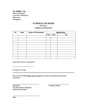 Schedule of Deeds for Mortgage