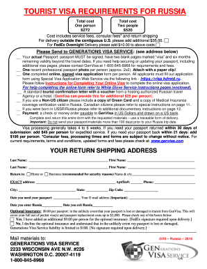 Russia Tourist Visa Application Form