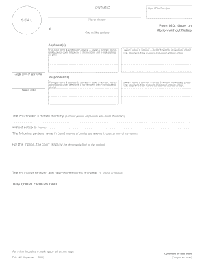 Ontario Court Order on Motion without Notice