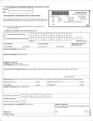 HSBC Telegraphic Transfer Application Form