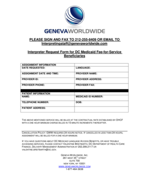 Interpreter Request Form for DC Medicaid