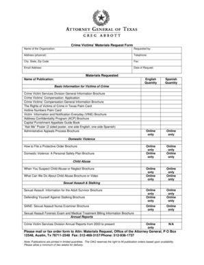 Crime Victims' Materials Request Form