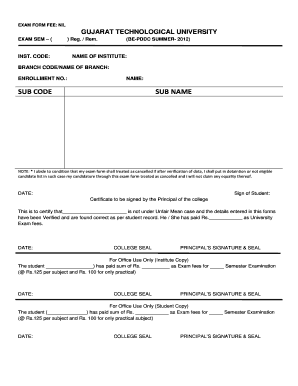 Gujarat Technological University Exam Form