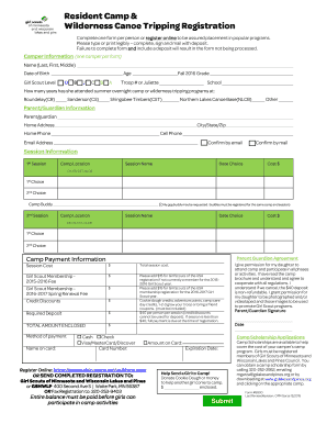 Girl Scouts Camp Registration Form