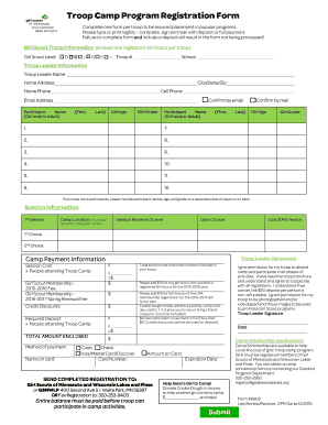 Girl Scout Troop Camp Registration Form