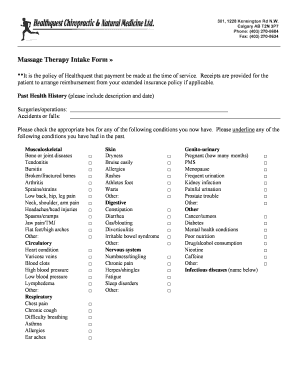 Massage Therapy Intake Form