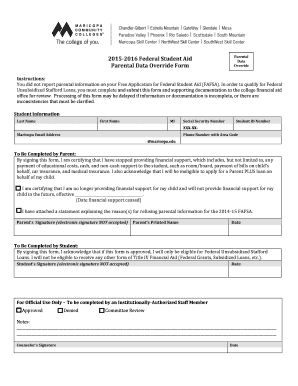 2015-2016 Federal Student Aid Parental Data Override Form