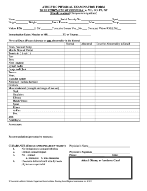 Athletic Physical Examination Form