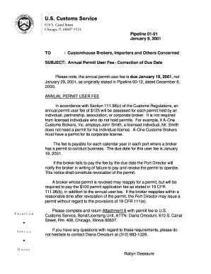 Annual Permit User Fee Notice