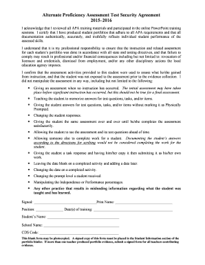 Alternate Proficiency Assessment Test Security Agreement