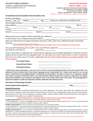 Atlanta Public Schools Transfer Application